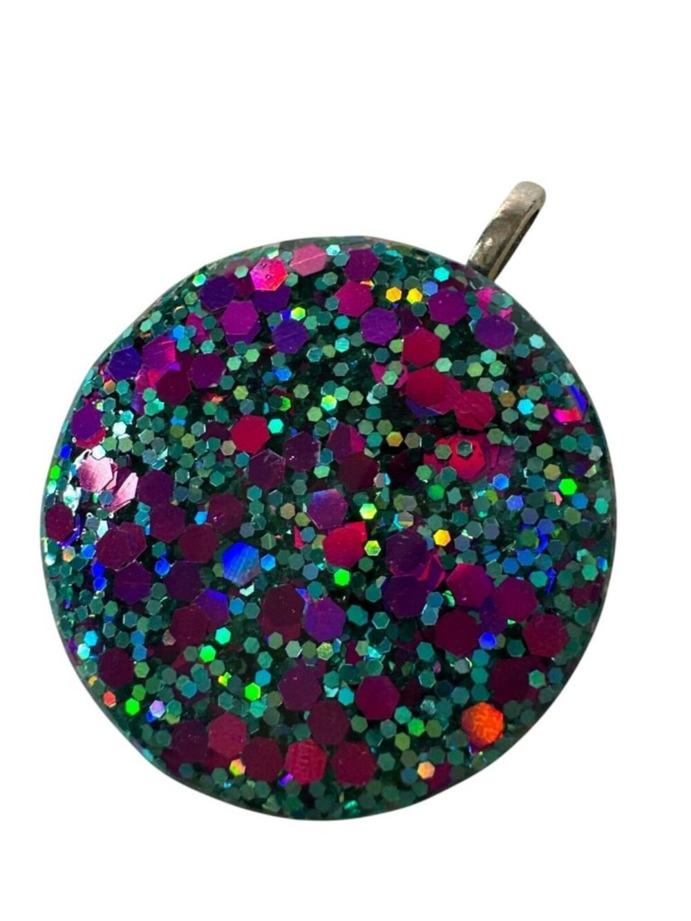 Round Glitter Resin Pendant Necklace Charm 1.75" Multicolor Sparkles Fairy Kei